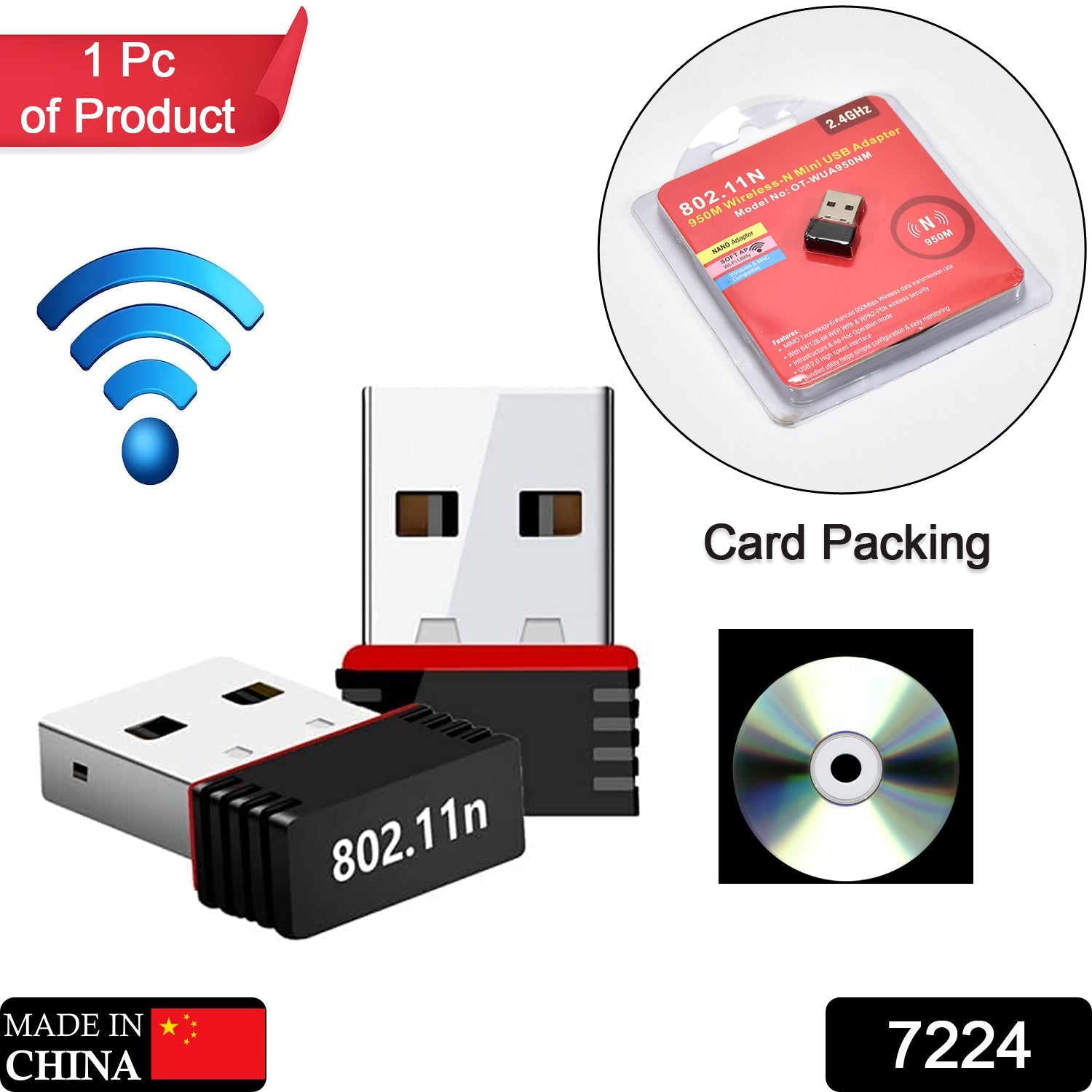 7224 Wi-Fi Receiver Wireless Mini Wi-Fi Network Adapter with with Driver Cd For Computer & Laptop And Etc Device Use DeoDap 7224 Wi-Fi Receiver Wireless Mini Wi-Fi Network Adapter with with Driver Cd For Computer & Laptop And Etc Device Use DeoDap